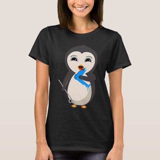 Penguina - vissen met hengel t-shirt (Voorkant)
