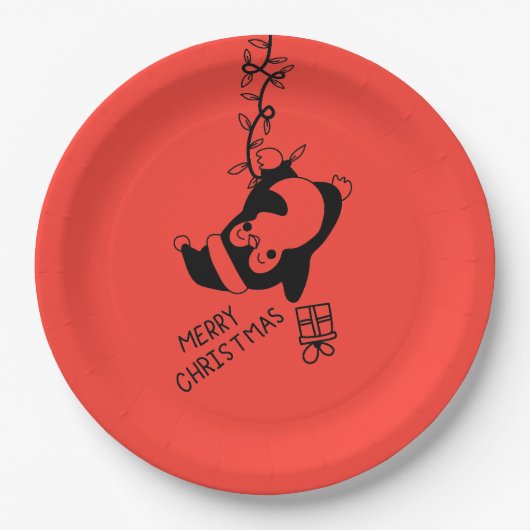 Penguine distributing christmas gifts papieren bordje (Voorkant)