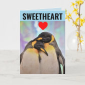 PENGUINES ROMANTISCH HUMOROUS WENSKAART KAART (Gele Bloem)
