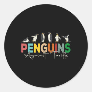 Penguins Against Tariffs Humor Animal Retro verzet Ronde Sticker