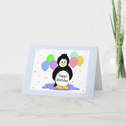 Penguins and Balloons Birthday Greeting Kaart (Voorkant)