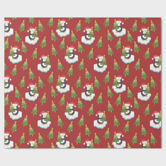 Penguins And Christmas Trees Cadeaupapier (Vlak)