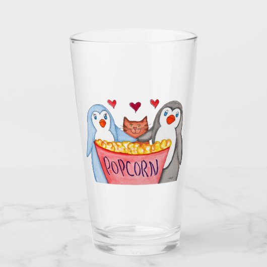 Penguins and Popcorn Glas (Voorkant)