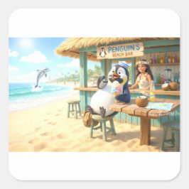 Penguin's Beach Bar Vierkante Sticker