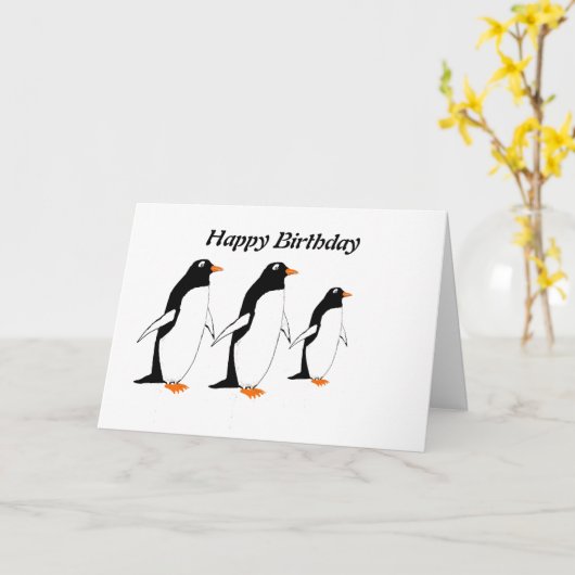 Penguins Birthday Card Kaart (Gele Bloem)