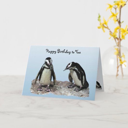 Penguins Birthday Kaart (Gele Bloem)
