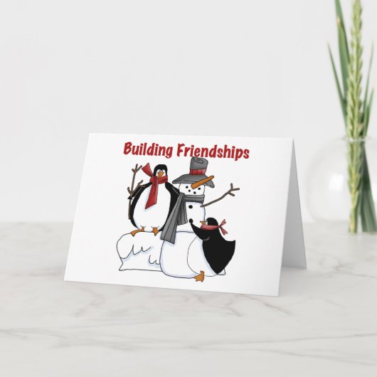 Penguins Building Friendship tshirts and Gifts Feestdagen Kaart (Voorkant)