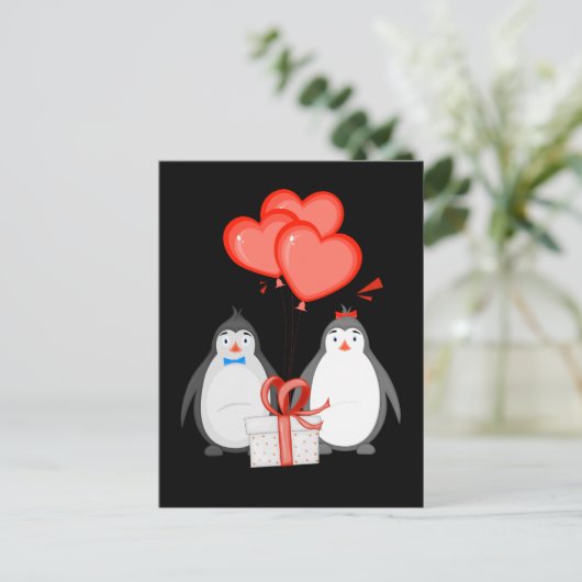 Penguins Couple Heart Balloon Penguin Briefkaart (Staand voorkant)