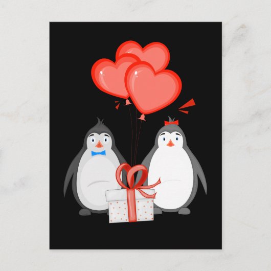 Penguins Couple Heart Balloon Penguin Briefkaart (Voorkant)
