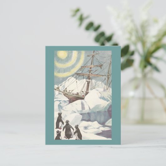 Penguins en Ship Stuck in Ice Briefkaart (Staand voorkant)