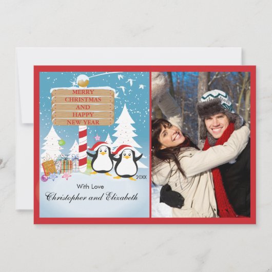 Penguins Happy Couple Holiday-kerstfotokaart Kaart (Voorkant)