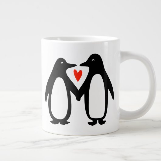 Penguins Holding Hands Cute Couple Grote Koffiekop (Rechts)