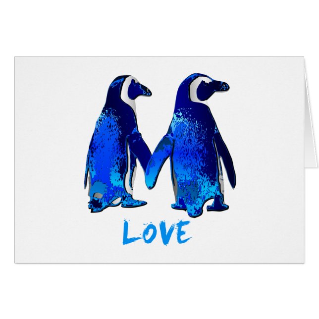 Penguins Holding Hands Love Design (Voorkant Horizontaal)