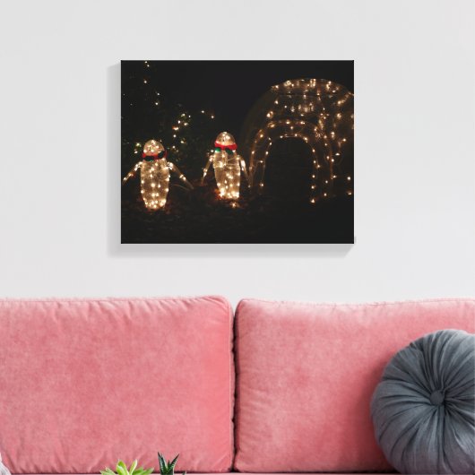 Penguins Holiday Light Display Canvas Afdruk (Insitu (Woonkamer))