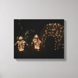 Penguins Holiday Light Display Canvas Afdruk
