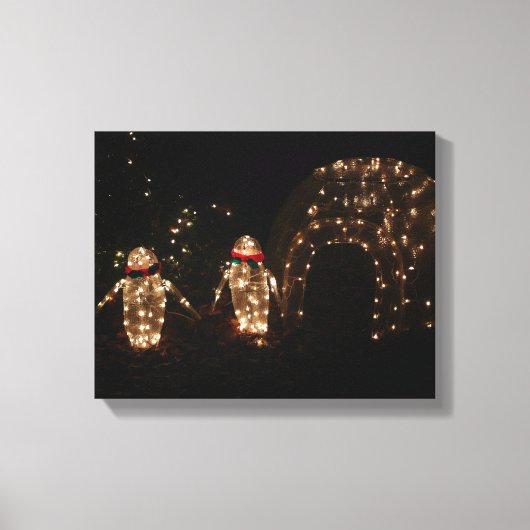 Penguins Holiday Light Display Canvas Afdruk (Voorkant)