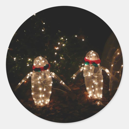 Penguins Holiday Light Display Ronde Sticker (Voorkant)