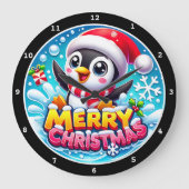 Penguin's Holiday Spirit" - Vrolijke Kerst Grote Klok (Voorkant)