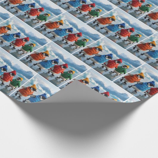 Penguins Ice Skating On an Arctic Lake Cadeaupapier (Hoek)