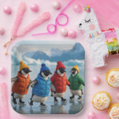 Penguins Ice Skating On an Arctic Lake Papieren Bordje (Feest)