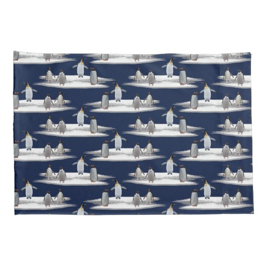 Penguins Iceberg Party Pillowcase (blauw/zeemacht) Kussensloop (Achterkant-Rechts)