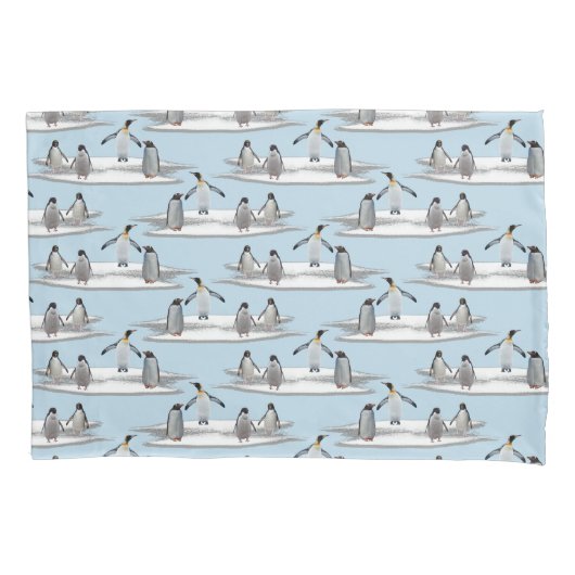 Penguins Iceberg Party Pillowcase (blauw/zeemacht) Kussensloop (Voorkant-Links)