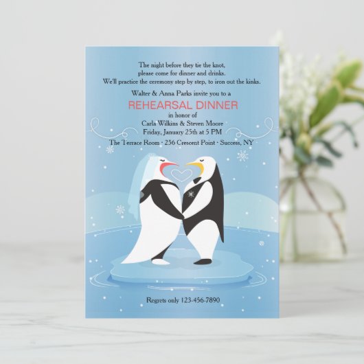 Penguins in Love Invitation Kaart (Staand voorkant)