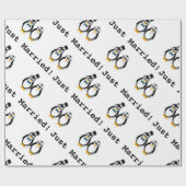 Penguins "Just Married!" Linen Wrapping Paper Cadeaupapier (Vlak)