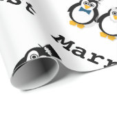 Penguins "Just Married!" Linen Wrapping Paper Cadeaupapier (Rol Hoek)