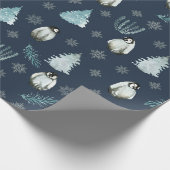 Penguins kerstpatroon cadeaupapier (Hoek)