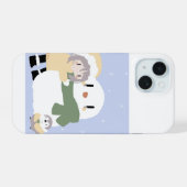 Penguins Playing in the Snow iPhone 15 Case (Achterkant horizontaal)