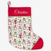 Penguins Red en Green Pattern Kleine Kerstsok (Voorkant)