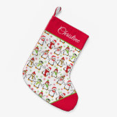 Penguins Red en Green Pattern Kleine Kerstsok (Voorkant (Hangend))