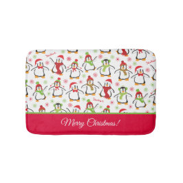 Penguins Red en Green Pattern Merry Kerstmis Badmat