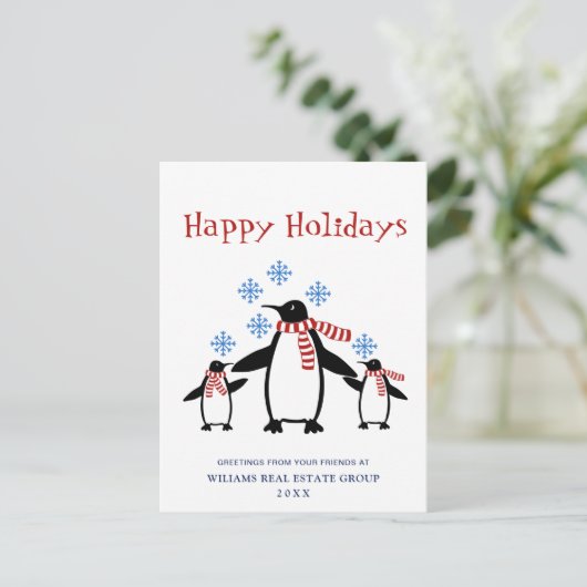 Penguins Red Scarf kerst Corporate Greeting Briefkaart (Staand voorkant)