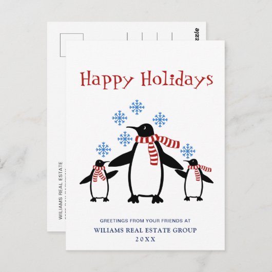 Penguins Red Scarf kerst Corporate Greeting Briefkaart (Voorkant / Achterkant)
