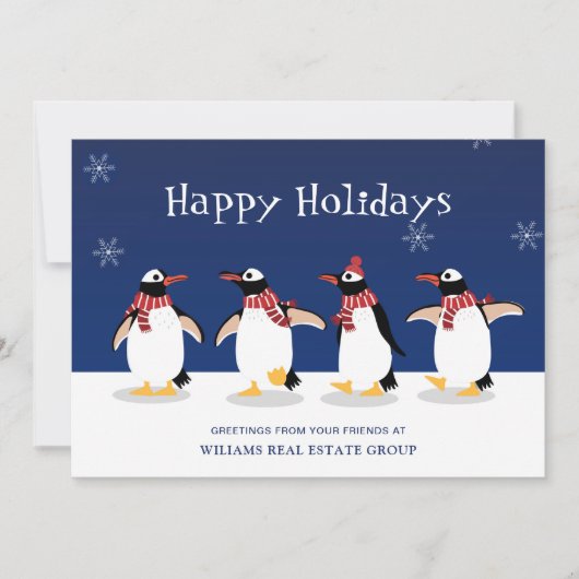 Penguins Red Scarf kerst Corporate Greeting Feestdagenkaart (Voorkant)