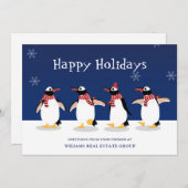 Penguins Red Scarf kerst Corporate Greeting Feestdagenkaart (Voorkant / Achterkant)