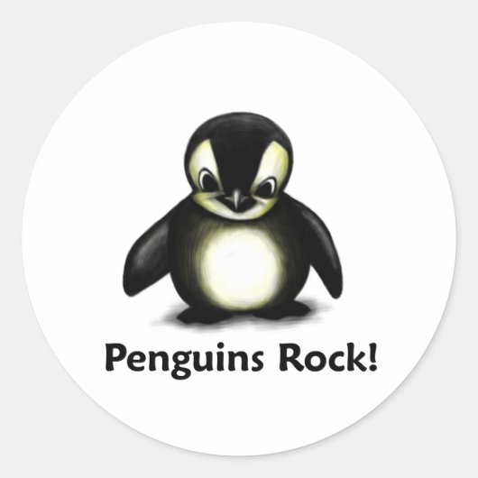 Penguins Rock. Ronde Sticker (Voorkant)