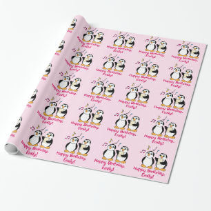 Penguins Singing Happy Birthday Name Cadeaupapier
