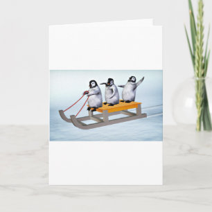 Penguins Sled Feestdagen Kaart