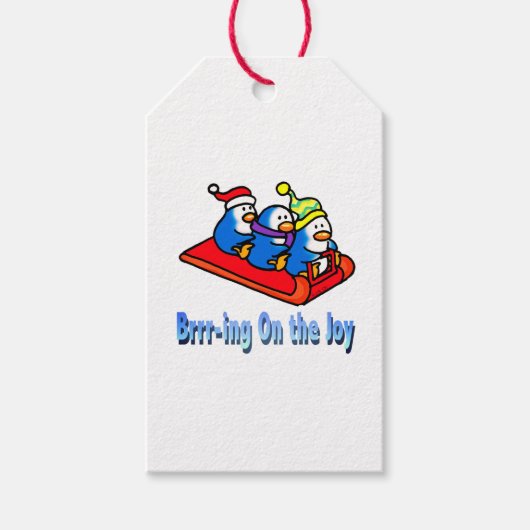 Penguins Sledding Winter Vakantie Scene Cadeaulabel (Voorkant)