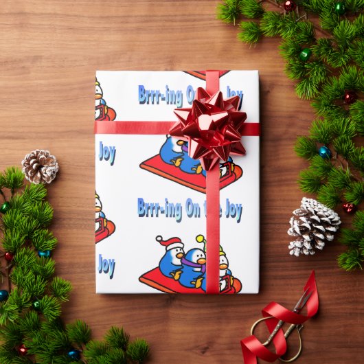 Penguins Sledding Winter Vakantie Scene Cadeaupapier (Feestdagen Geschenken)