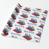 Penguins Sledding Winter Vakantie Scene Cadeaupapier (Uitgerold)