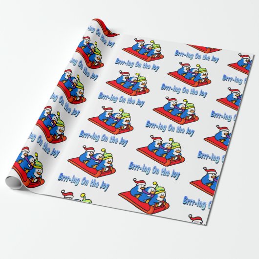 Penguins Sledding Winter Vakantie Scene Cadeaupapier (Uitgerold)