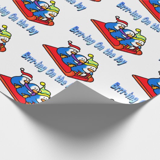 Penguins Sledding Winter Vakantie Scene Cadeaupapier (Hoek)