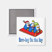 Penguins Sledding Winter Vakantie Scene Magneet (Voorkant / Achterkant)