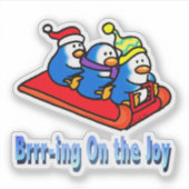 Penguins Sledding Winter Vakantie Scene Sticker (Voorkant)