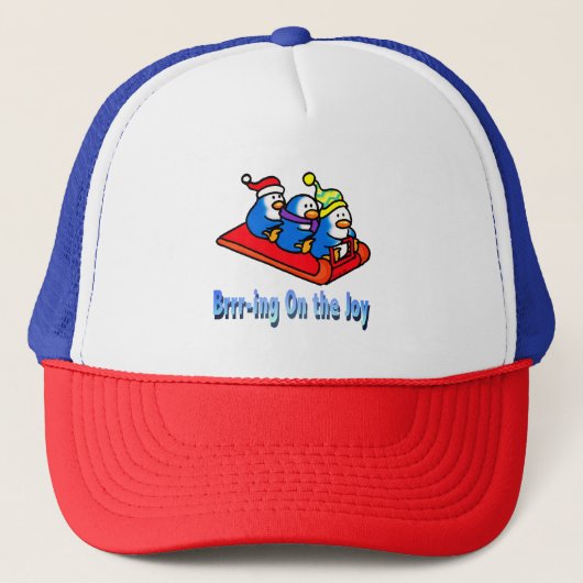 Penguins Sledding Winter Vakantie Scene Trucker Pet (Voorkant)