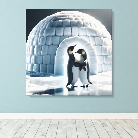 Penguins Slow Dancing beroemd gemaakt door Igloo Canvas Afdruk (Insitu (Houten vloer))